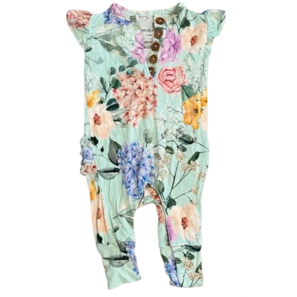 Posh Peanut Ruffled Cap Sleeve Henley Romper 0-3